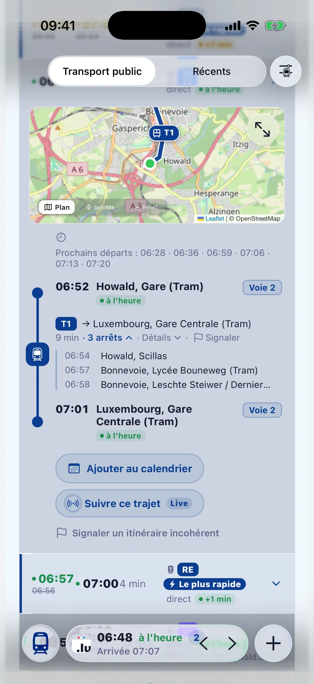 Itinéraire Thionville vers Luxembourg en temps réel : carte en direct, prochains départs et arrêts minute par minute